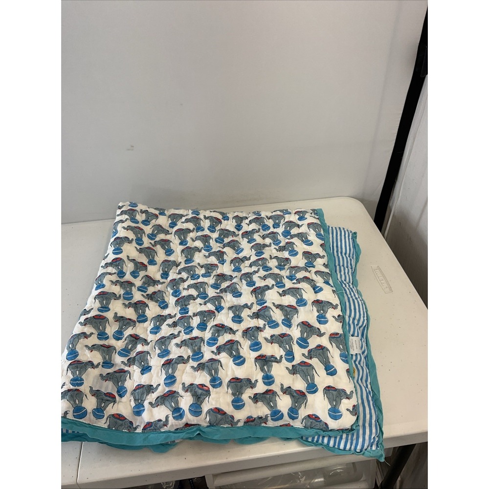 Roller Rabbit Elephant Circus Quilted Baby Boy Blanket Pima Cotton Made In India